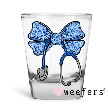 Blue Coquette Nurse Bow UV DTF Shot Glass Decal