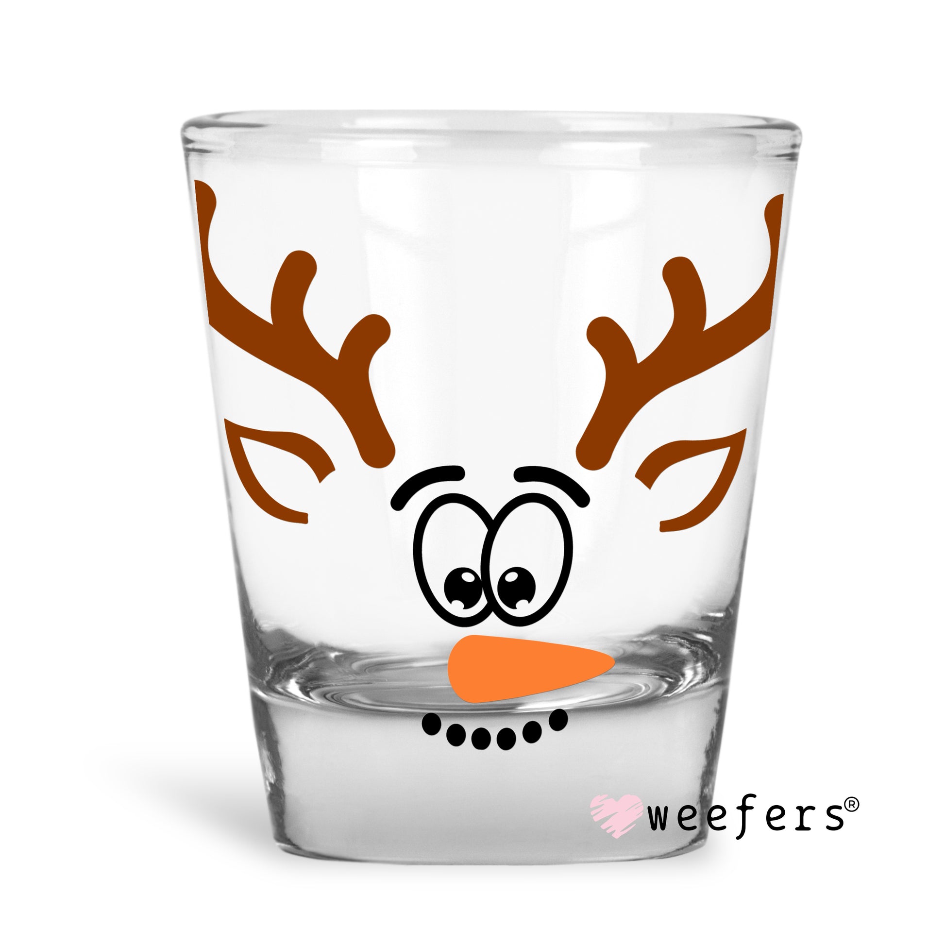 Snowman Christmas Reindeer Face UV DTF Shot Glass Decal