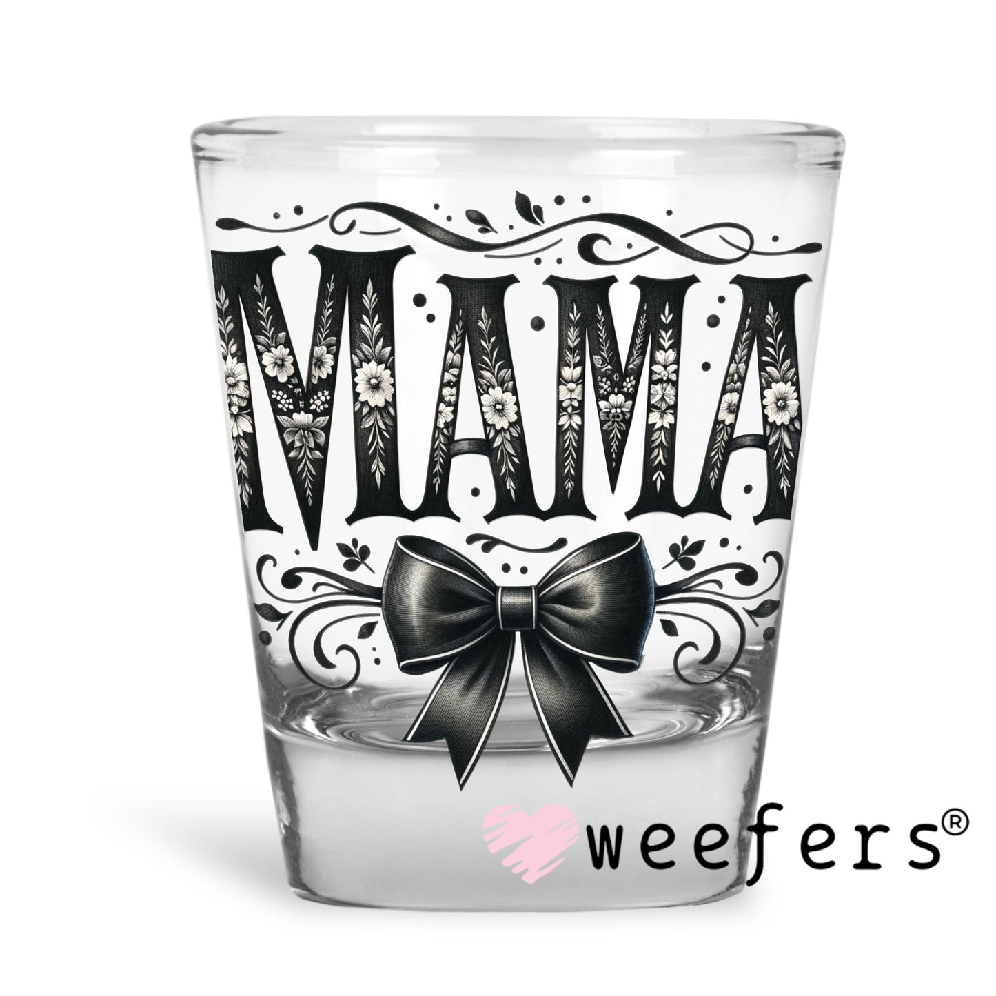 Mama Black Coquette Bow UV DTF Shot Glass Decal