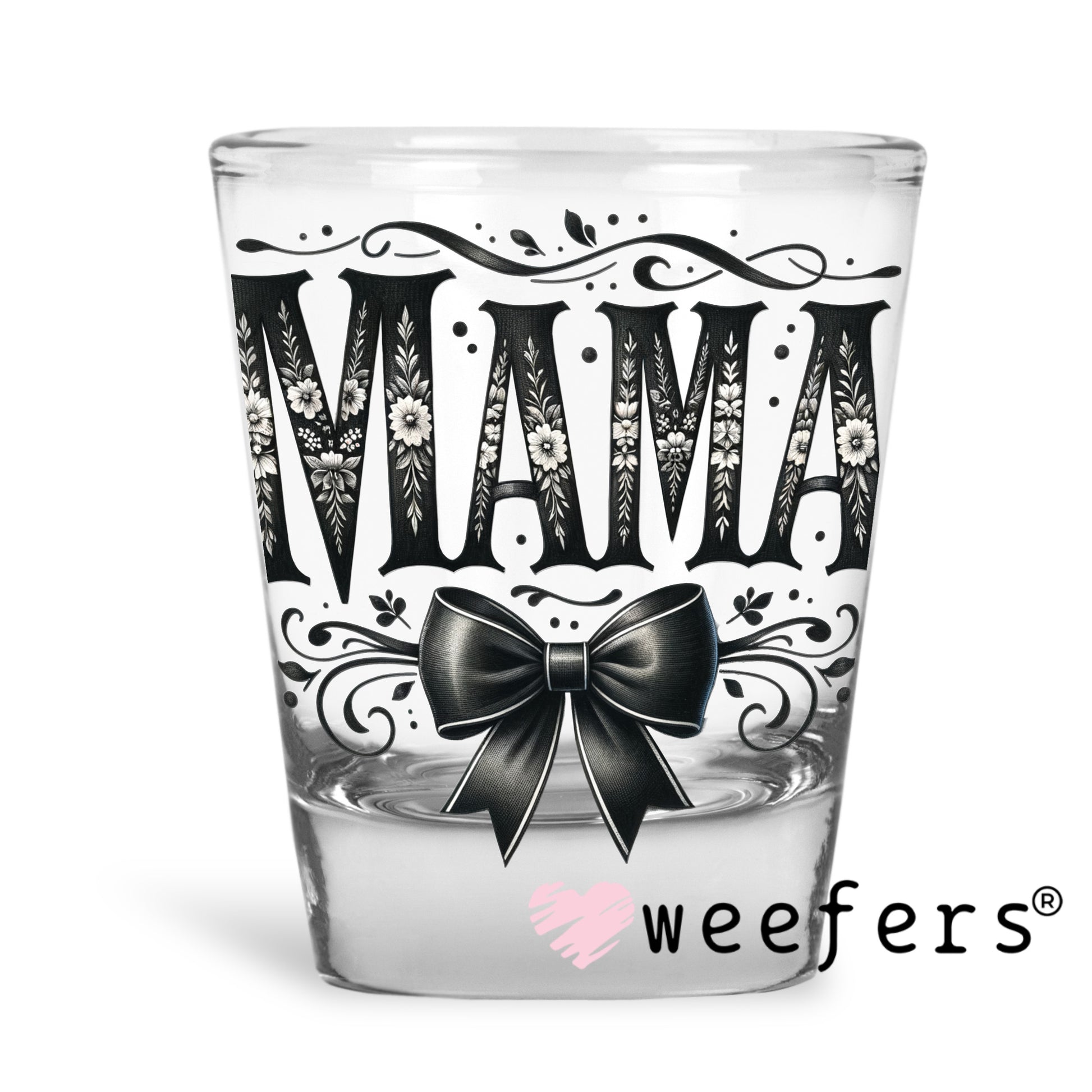 Mama Black Coquette Bow UV DTF Shot Glass Decal