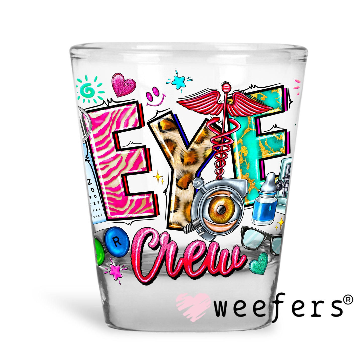 Eye Crew Optometry UV DTF Shot Glass Decal