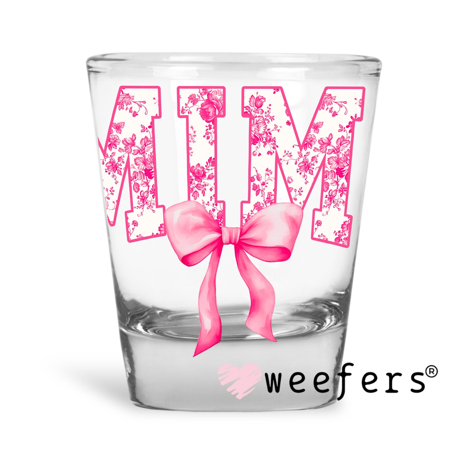 Mimi Pink Coquette UV DTF Decal Shot Glass Heavy Base Weefers