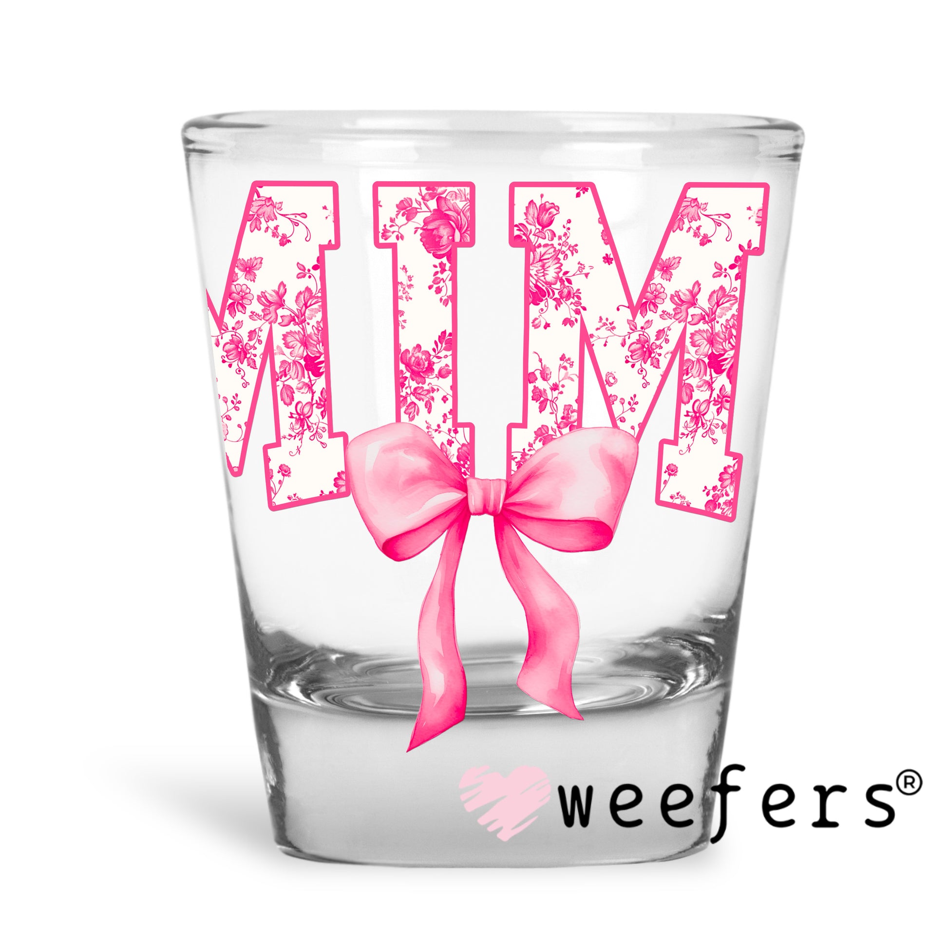 Mimi Pink Coquette UV DTF Decal Shot Glass Heavy Base Weefers