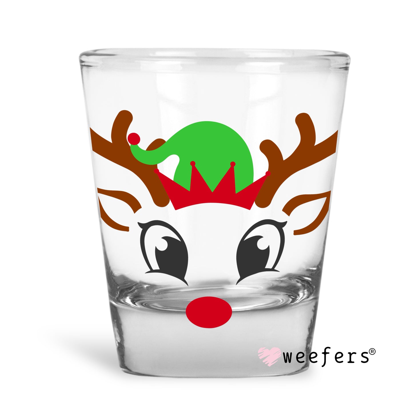 Elf Christmas Reindeer Face UV DTF Shot Glass Decal