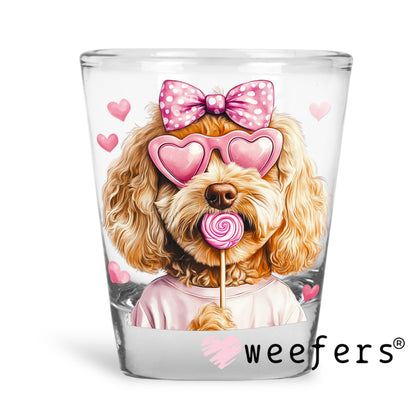 Goldendoodle Pink Coquette Doggy UV DTF Shot Glass Decal