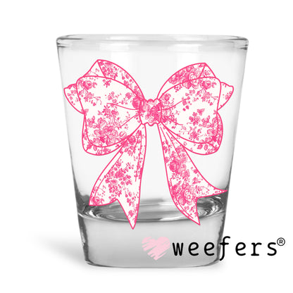 Coquette Pink Toile Bow UV DTF Shot Glass Decal