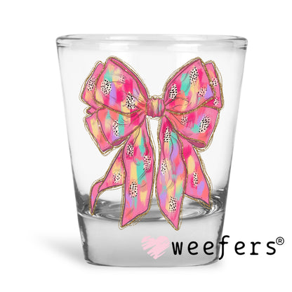 Glitter Pink Teal Bow UV DTF Shot Glass Decal