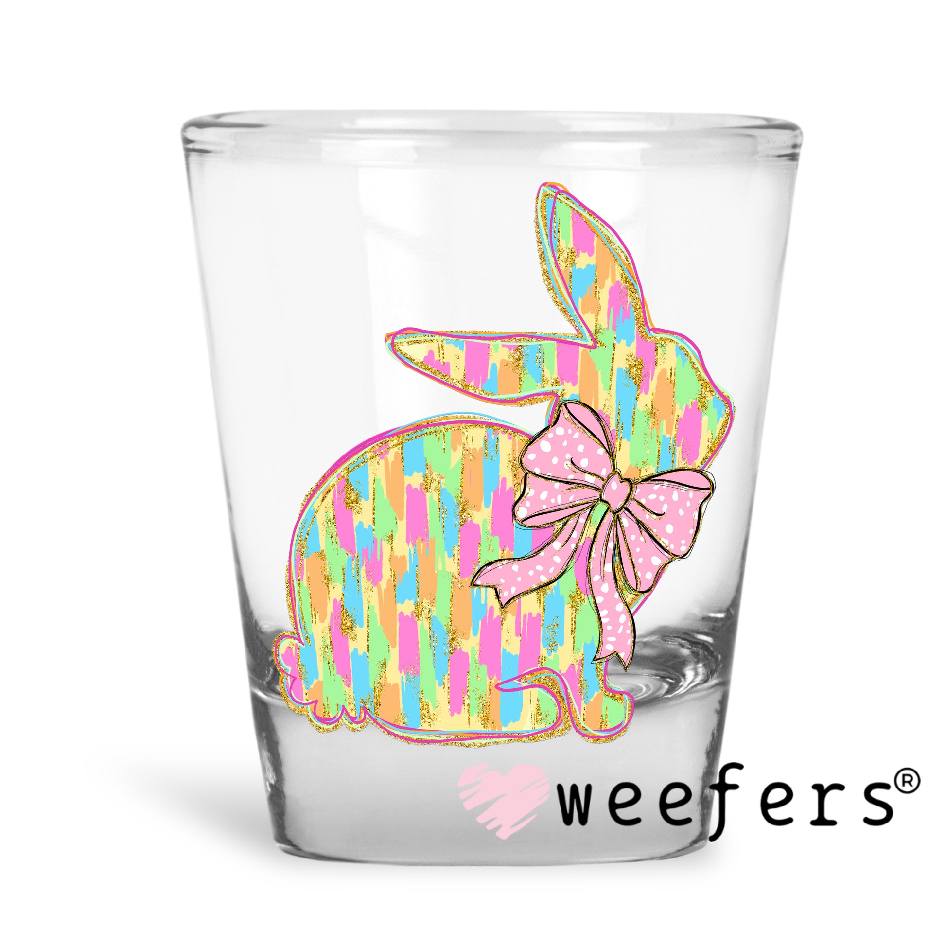 Easter Bunny Pastels Pink Bow UV DTF Shot Glass Decal