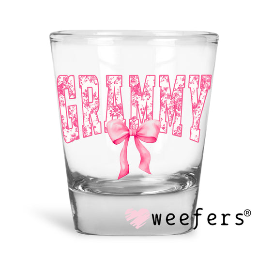 Grammy Pink Toile UV DTF Shot Glass Decal