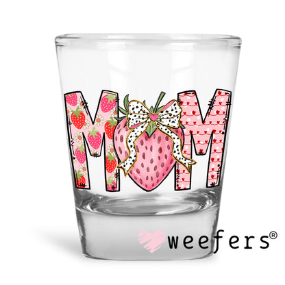 Mom Strawberry Dotted Bow UV DTF Shot Glass Decal