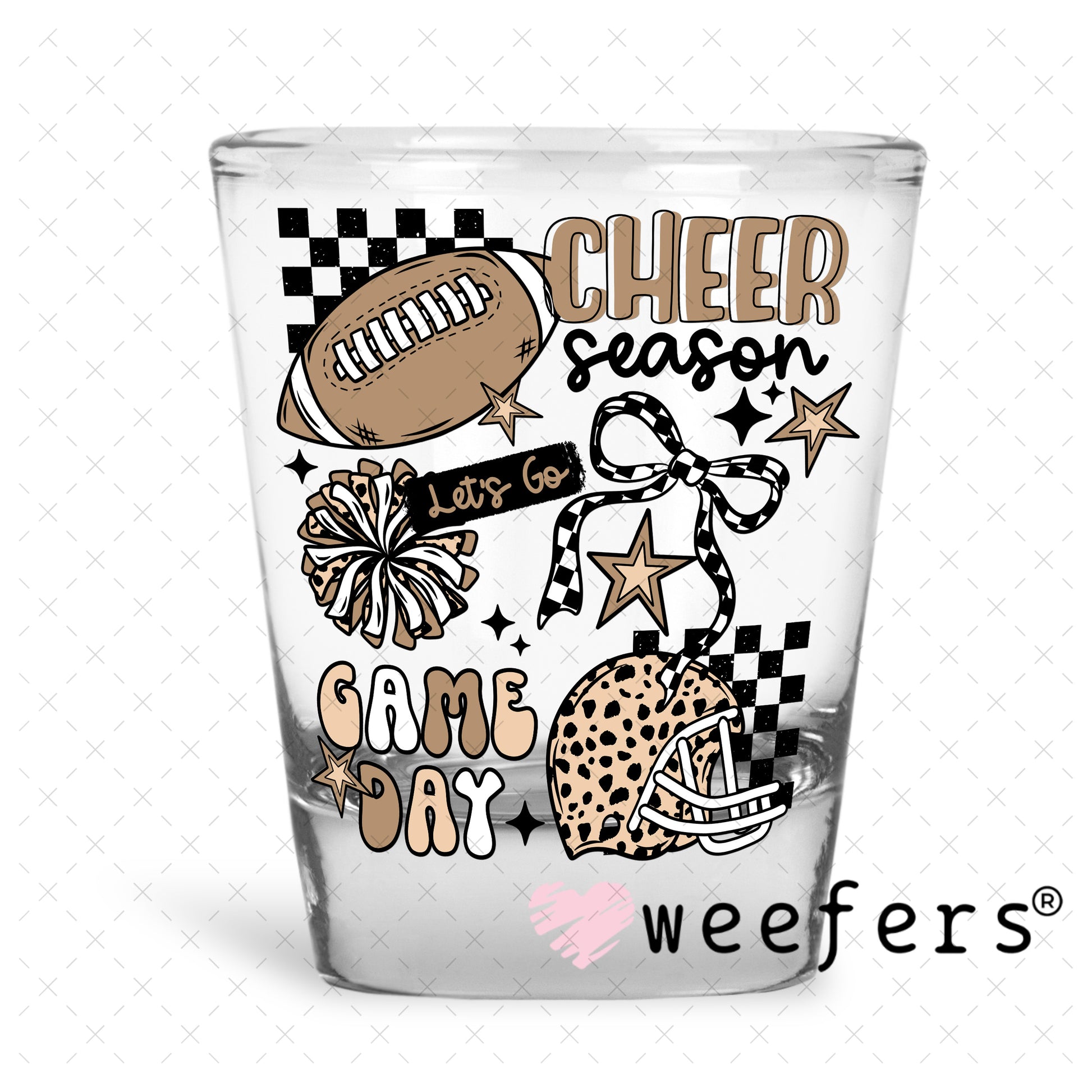 Cheer Season Game Day Pom Pom UV DTF Decal Shot Glass Heavy Base Weefers