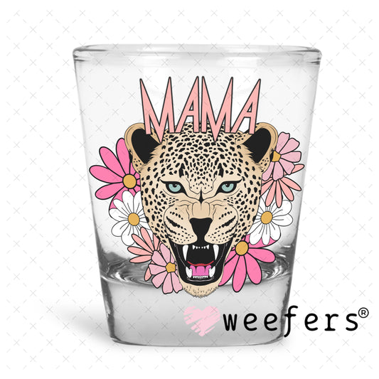 Pink Mama Leopard UV DTF Decal Shot Glass Heavy Base Weefers