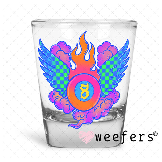 Purple Teal Eightball Wings UV DTF Decal Shot Glass Heavy Base Weefers