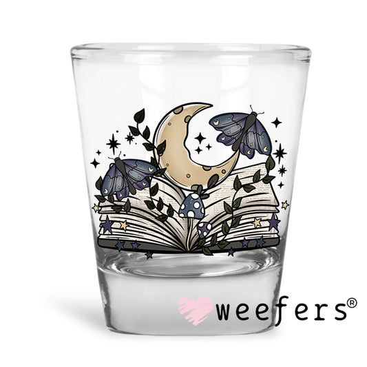 Cottagecore open book Black Moths UV DTF Decal Shot Glass Heavy Base Weefers
