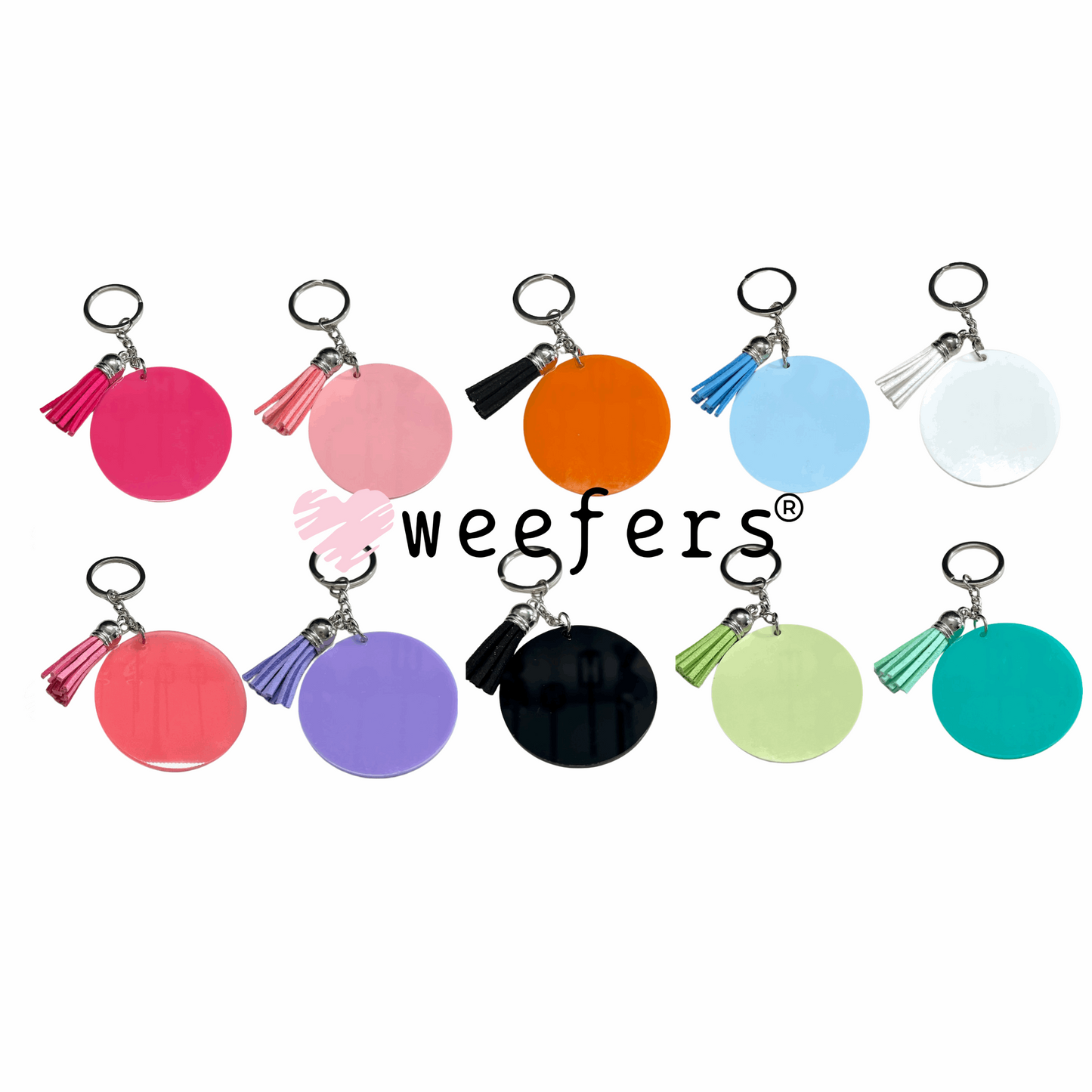 (10) 2" Colored Acrylic Round Key chain Bundle (UV DTF decals sold separate) - Weefers