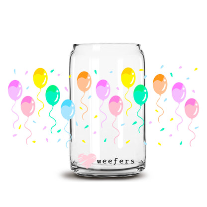 Party Balloons 16oz Libbey Glass Can UV DTF or Sublimation Wrap - Decal Transfer - Weefers