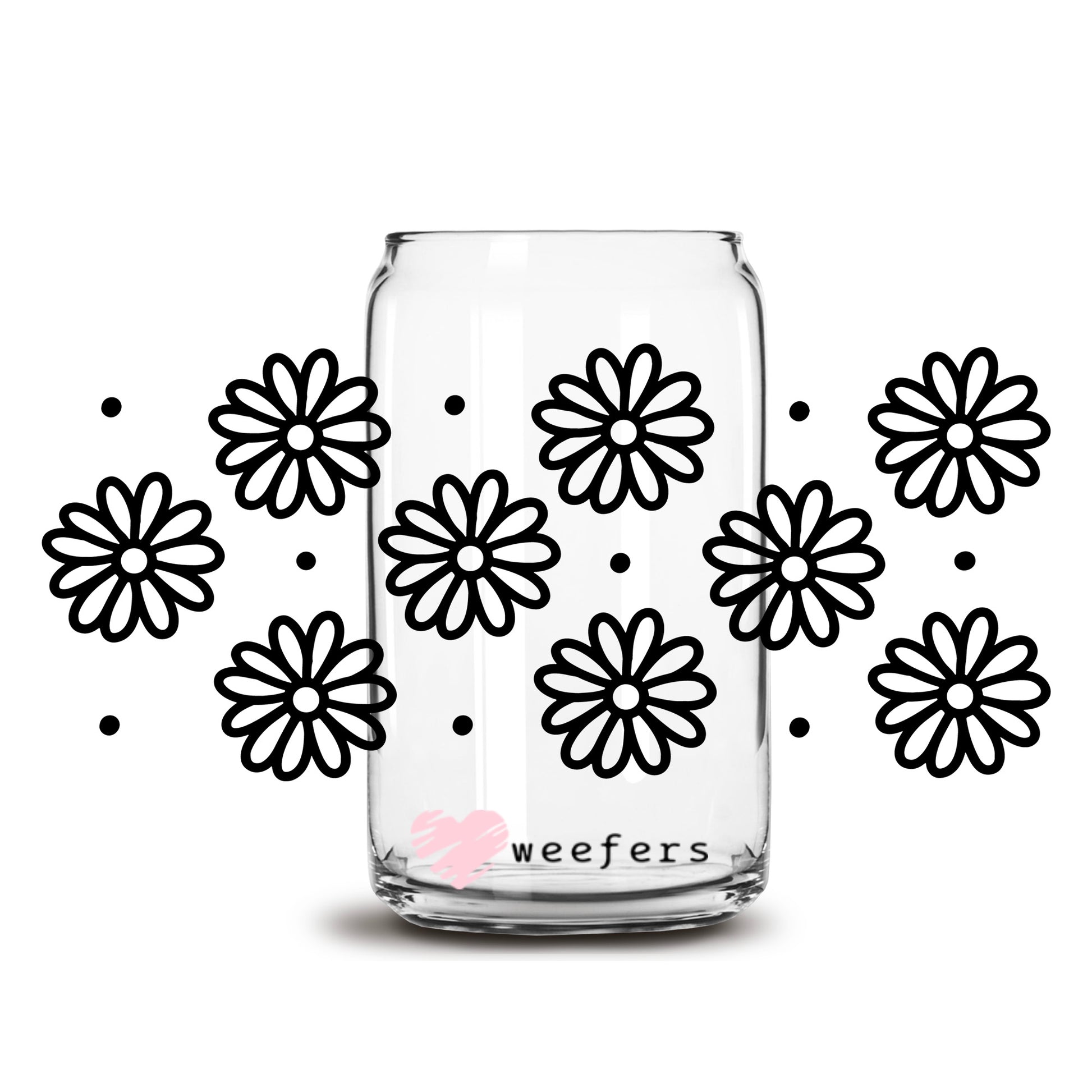 Black And White Daisies 16oz Libbey Glass Can UV DTF or Sublimation Wrap Decal Transfer - Weefers