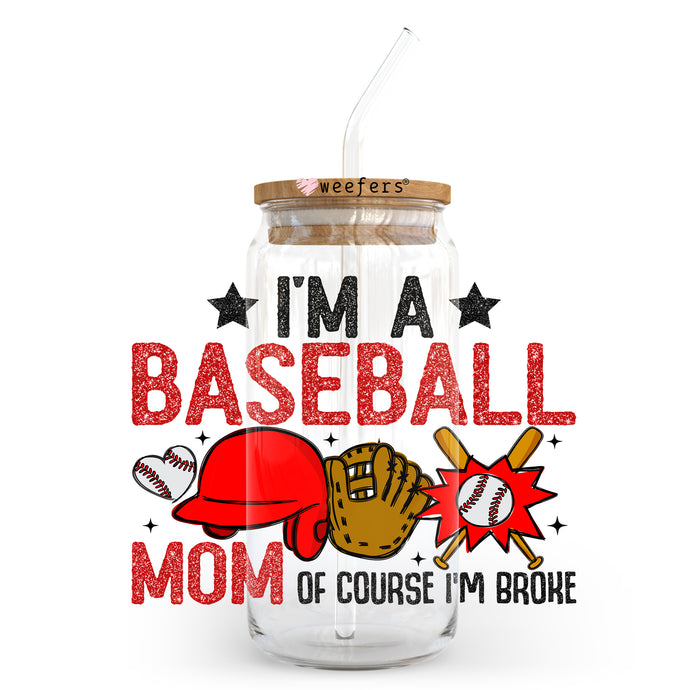 a baseball mom jar with a straw in it