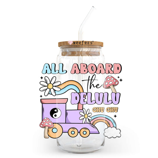 All Aboard the DeluLu Chu Chu 20oz Libbey Glass Can UV DTF or Sublimation Wrap - Decal Transfer Weefers
