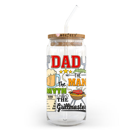 Dad the Man the Myth the Grillmaster Black 20oz Libbey Glass Can, 34oz Hip Sip, 40oz Tumbler, 24oz Cold Cup UV DTF or Sublimation Decal Transfer - Weefers