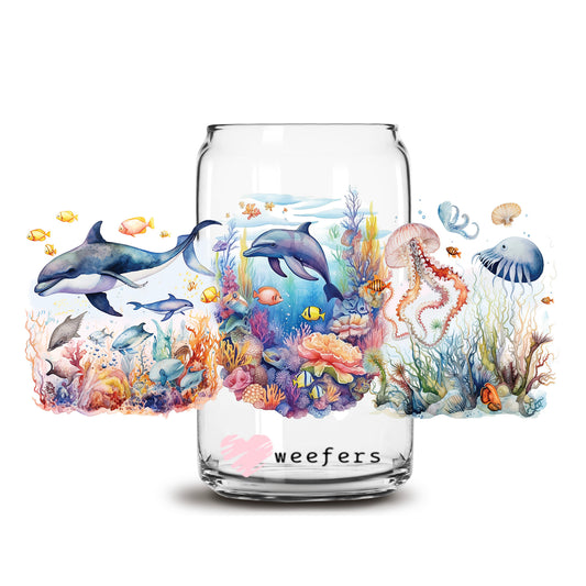 Dolphins Swimming 16oz Libbey Glass Can UV DTF or Sublimation Wrap - Transfer - Weefers