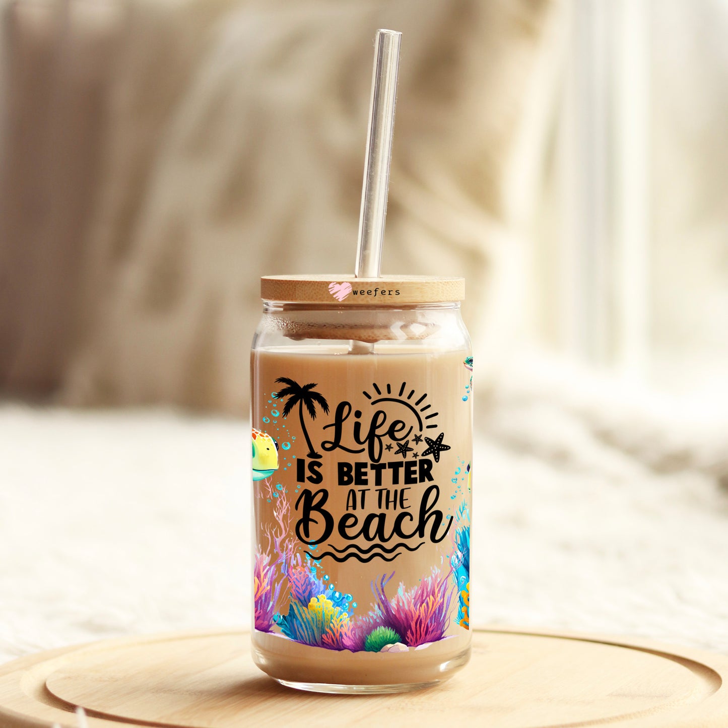 Life Is Better at the Beach Sea Turtle 16oz Libbey Glass Can UV DTF or Sublimation Wrap Decal Transfer - Weefers