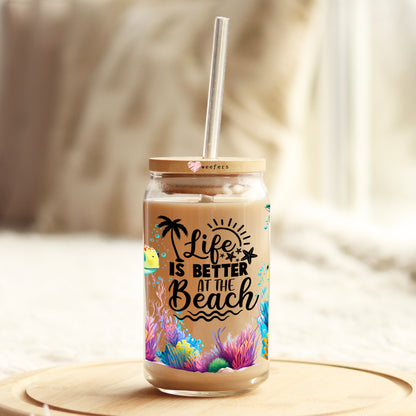 Life Is Better at the Beach Sea Turtle 16oz Libbey Glass Can UV DTF or Sublimation Wrap Decal Transfer - Weefers