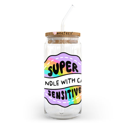 Super Sensitive Handle with Care 20oz Libbey Glass Can UV DTF or Sublimation Wrap - Decal Transfer - Weefers