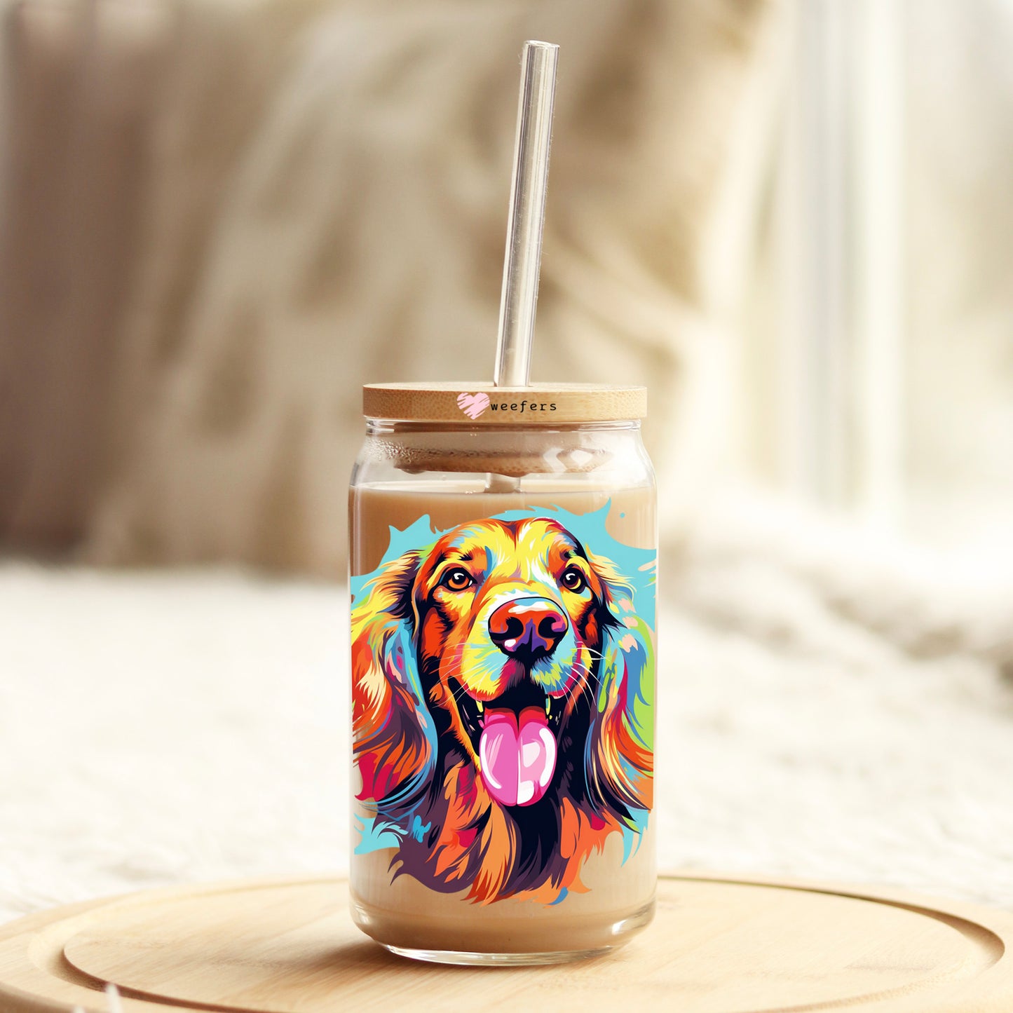 Irish Setter Colorful Watercolor 16oz Libbey Glass Can UV DTF or Sublimation Wrap - Decal - Weefers