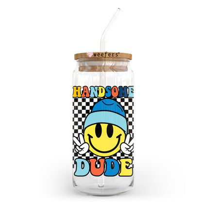 Handsome Dude Happy Face 20oz Libbey Glass Can UV DTF or Sublimation Wrap - Decal - Weefers