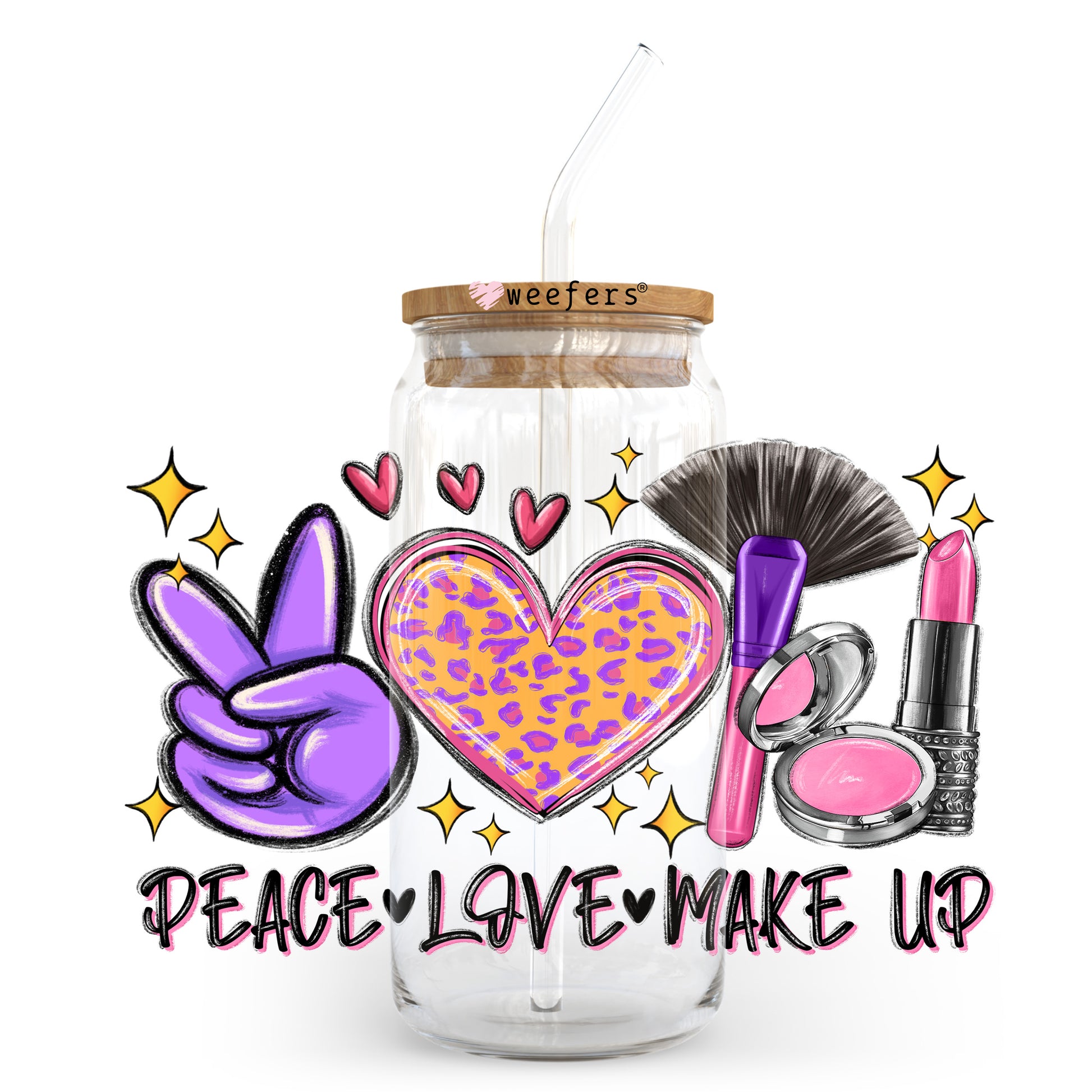 Peace Love Makeup 20oz Libbey Glass Can UV DTF or Sublimation Wrap - Decal - Weefers