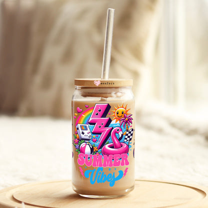 Pink Summer Vibes 80's 16oz Libbey Glass Can UV DTF or Sublimation Wrap Decal Transfer - Weefers