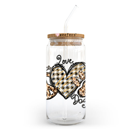 Peace Love Dogs Plaid Heart 20oz Libbey Glass Can UV DTF or Sublimation Wrap - Decal Transfer - Weefers