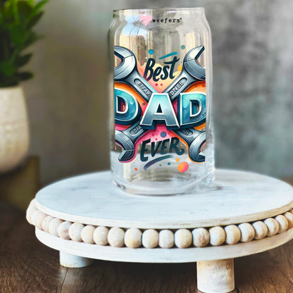 Best Dad Ever Wrench 16oz Libbey Glass Can UV DTF or Sublimation Wrap Decal Transfer - Weefers