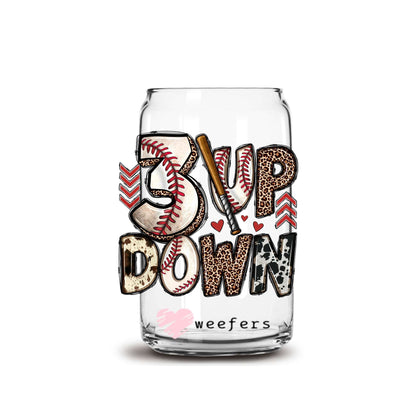 3 Up 3 Down Baseball 16oz Libbey Glass Can UV DTF or Sublimation Cup Wrap - Decal Transfer - Weefers