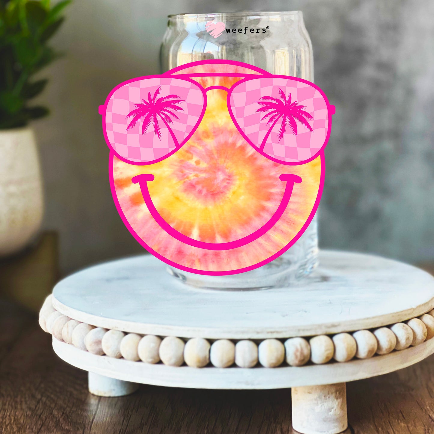 Summer Smile Face 16oz Libbey Glass Can UV DTF or Sublimation Wrap Decal Transfer - Weefers