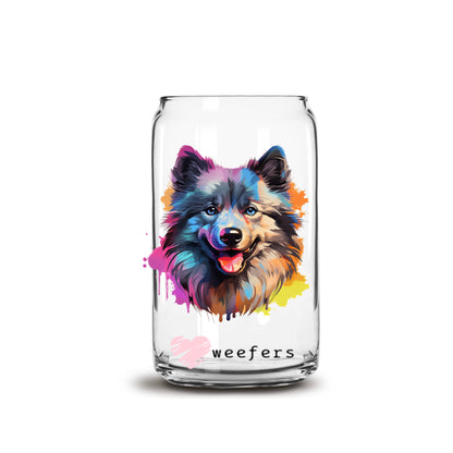 Keeshond Colorful Watercolor 16oz Libbey Glass Can UV DTF or Sublimation Wrap - Decal - Weefers