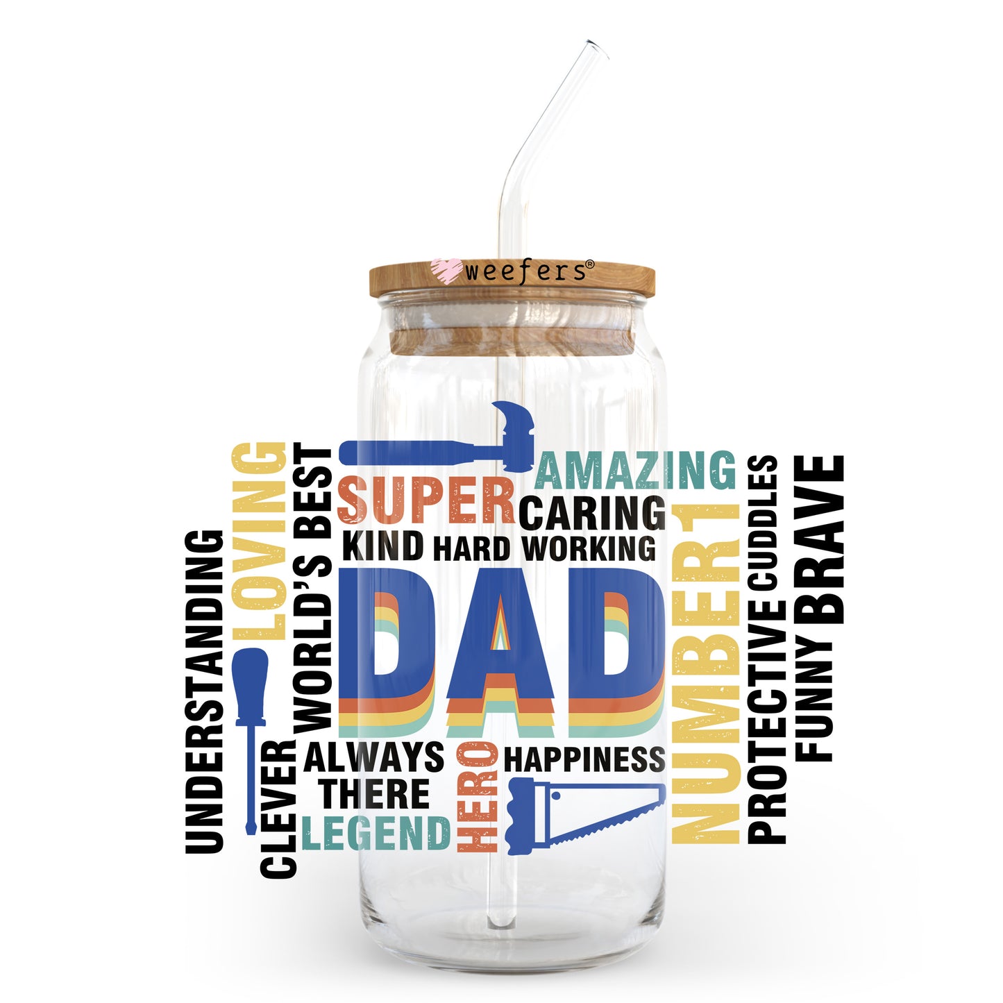 Super Dad Father's Day 20oz Libbey Glass Can, 34oz Hip Sip, 40oz Tumbler, 24oz Cold Cup UV DTF or Sublimation Decal Transfer - Weefers