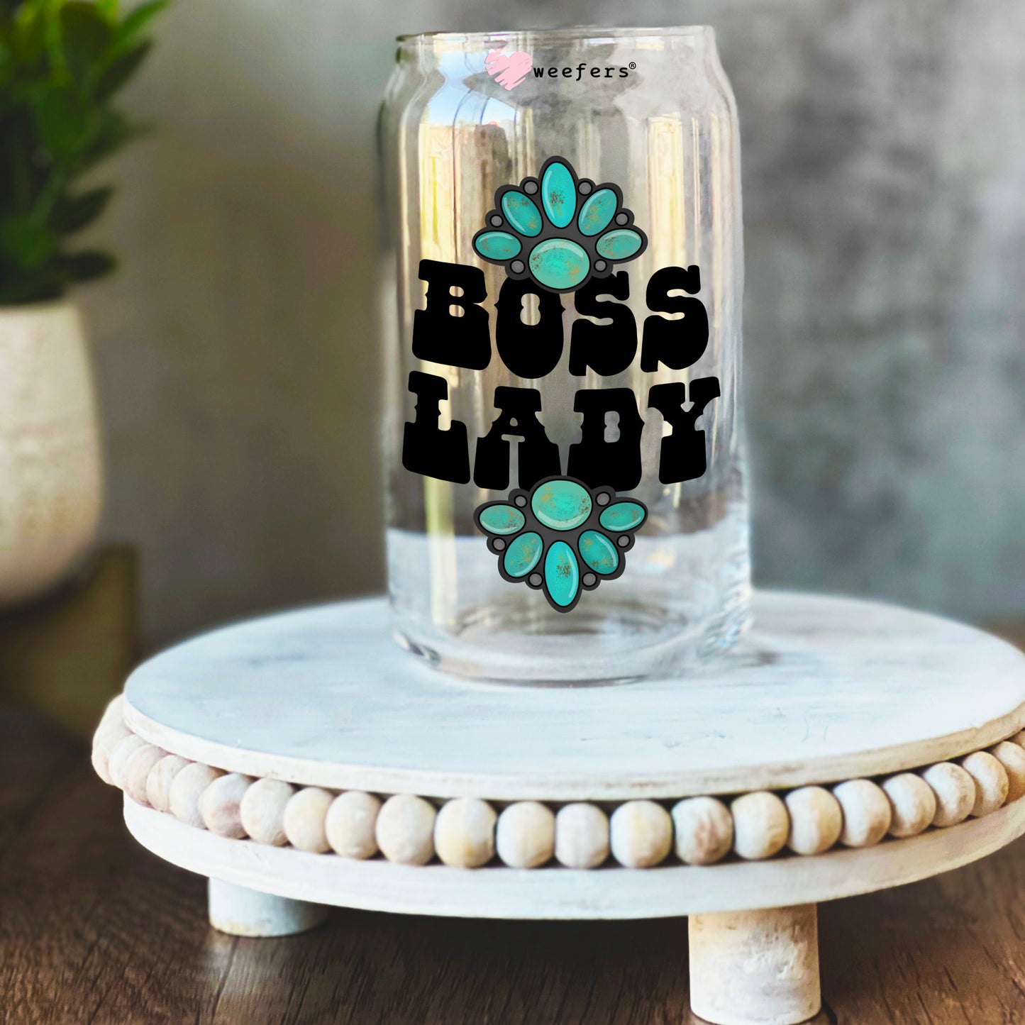 Boss Lady 16oz Libbey Glass Can UV DTF or Sublimation Wrap Decal Transfer - Weefers