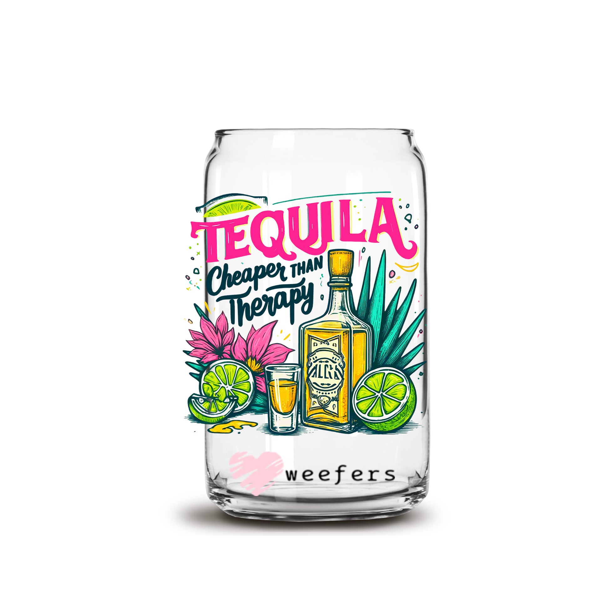 Tequila cheaper than Therapy 16oz Libbey Glass Can UV DTF or Sublimation Decal Transfer - Weefers