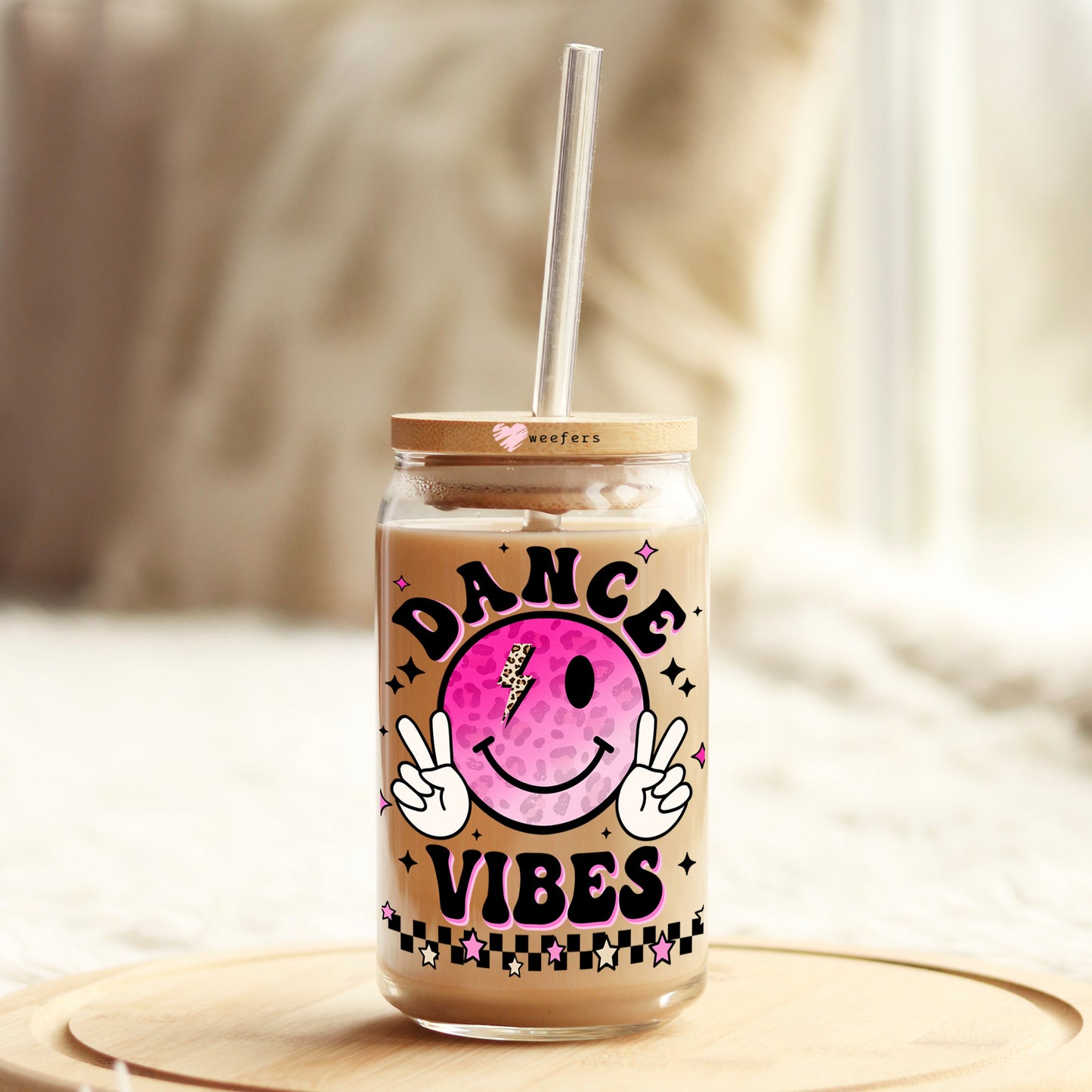 Dance Mom Vibes Pink Smile Face 16oz Libbey Glass Can UV DTF or Sublimation Wrap - Decal - Weefers