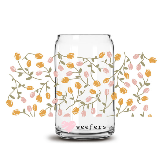 Tulip Vines 16oz Libbey Glass Can UV DTF or Sublimation Wrap - Decal Transfers - Weefers