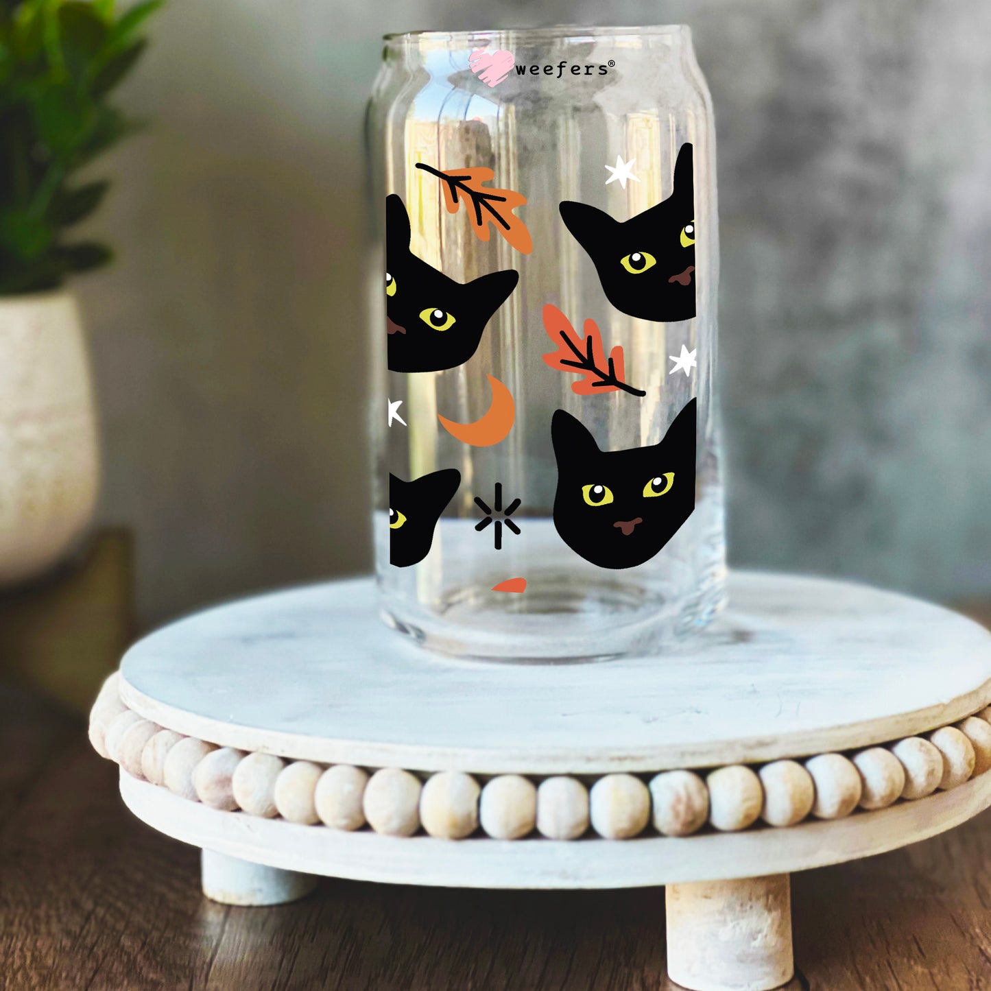 Black Cat Faces 16oz Libbey Glass Can UV DTF or Sublimation Wrap Decal Transfer - Weefers