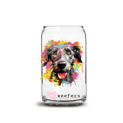 Scottish Deerhound Colorful Watercolor 16oz Libbey Glass Can UV DTF or Sublimation Wrap - Decal - Weefers