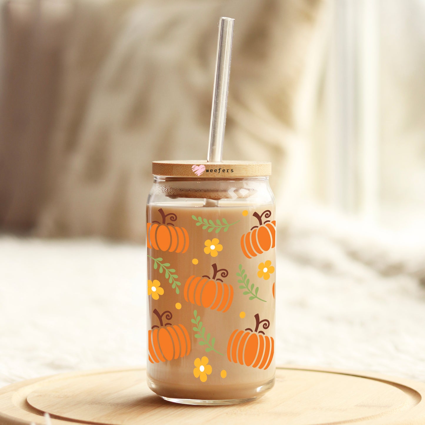 Falling Pumpkins  16oz Libbey Glass Can UV DTF or Sublimation Wrap - Transfer - Weefers