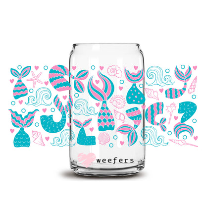 Mermaid Tails 16oz Libbey Glass Can UV DTF or Sublimation  Wrap - Transfer - Weefers