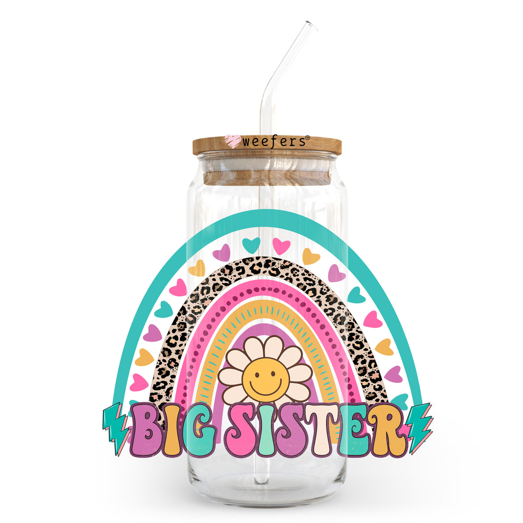 a jar with a straw in it that says, big sister