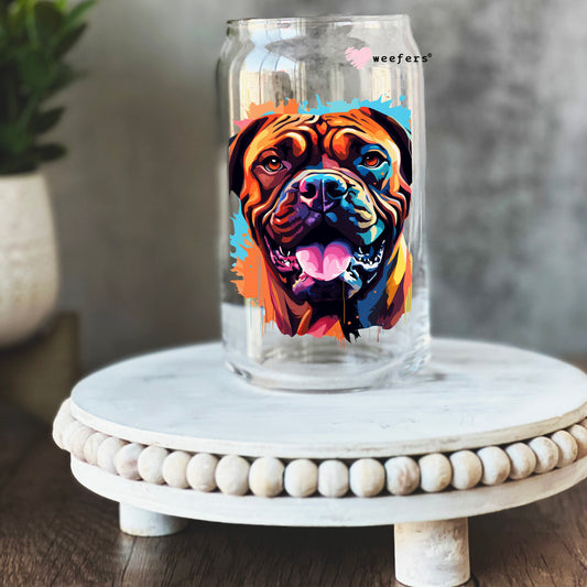 Bullmastiff Colorful Watercolor 16oz Libbey Glass Can UV DTF or Sublimation Wrap - Decal - Weefers