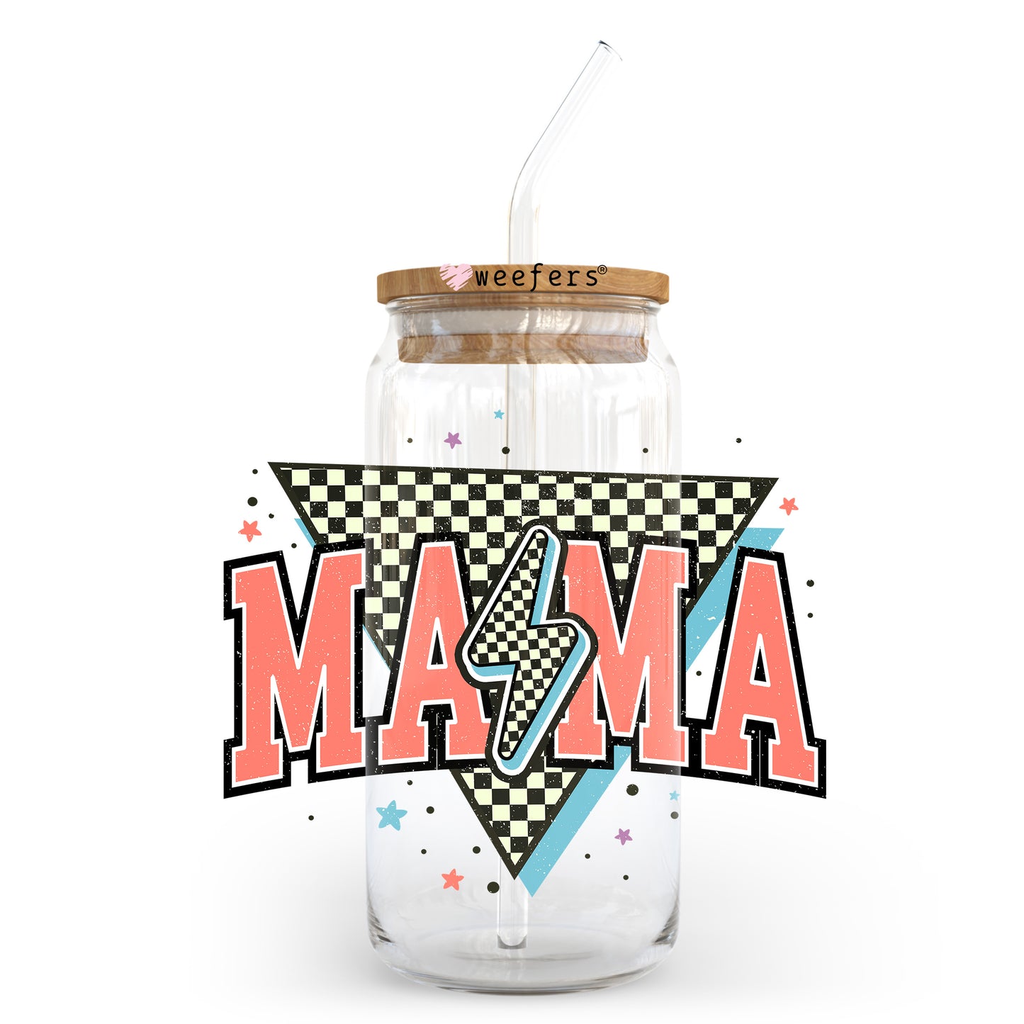 Checkered Mama in Coral 20oz Libbey Glass Can, 34oz Hip Sip, 40oz Tumbler, 24oz Cold Cup UV DTF or Sublimation Decal Transfer - Weefers