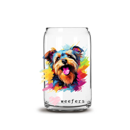 Yorkshire Terrier Colorful Watercolor 16oz Libbey Glass Can UV DTF or Sublimation Wrap - Decal - Weefers